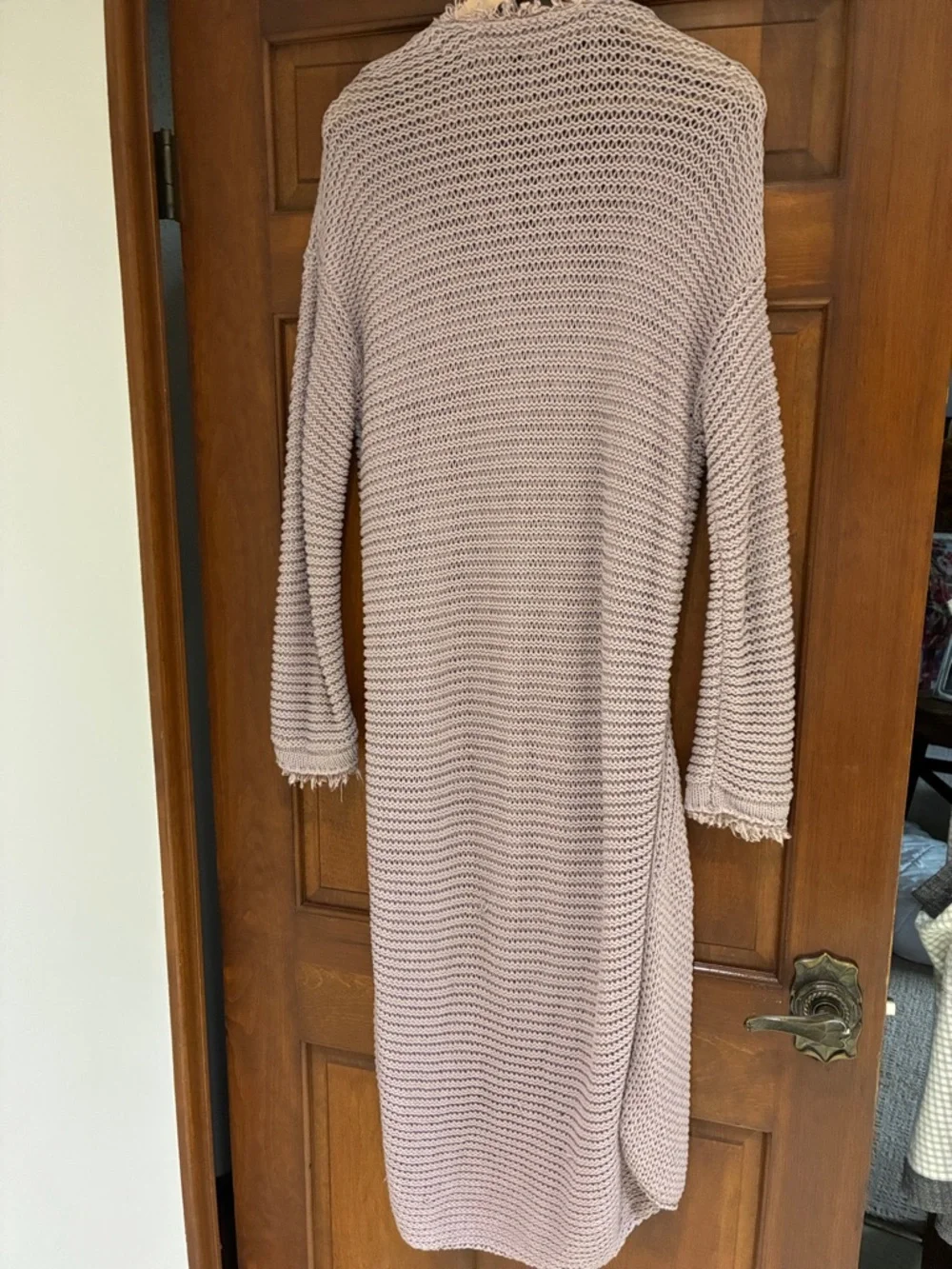Free People Long Open-Front Cardigan in Dusty Mauve